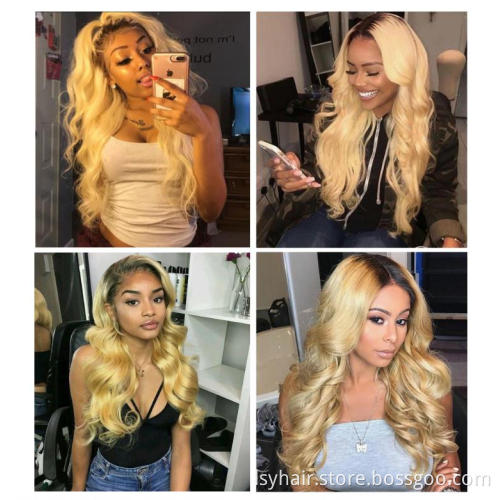 100% Unprocessed Caucasian Human Hair 1B 613 Blonde Ombre Color Remy Ukrainian Hair Weave Bundles With Lace Closure Frontal